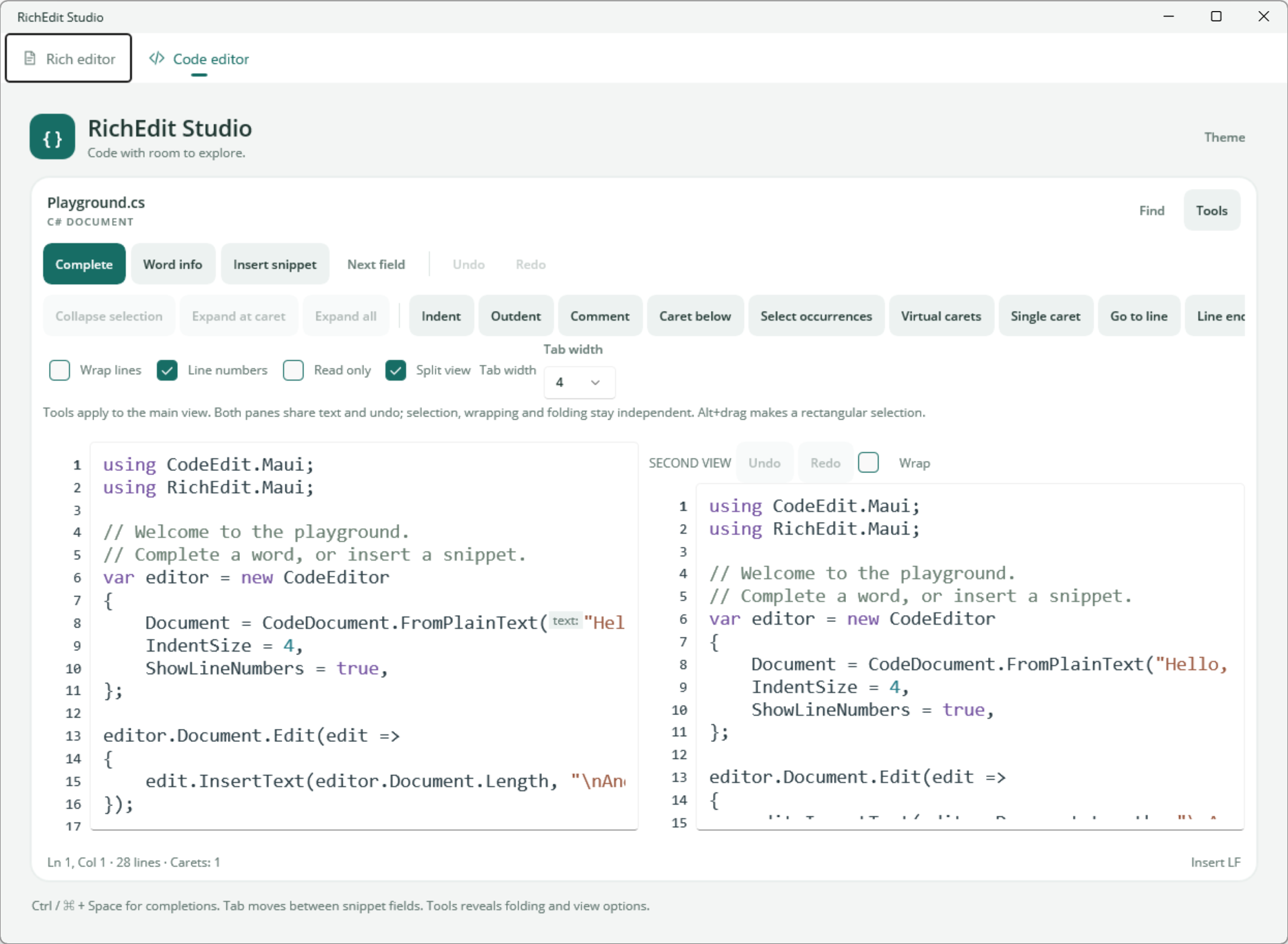 Native source editor